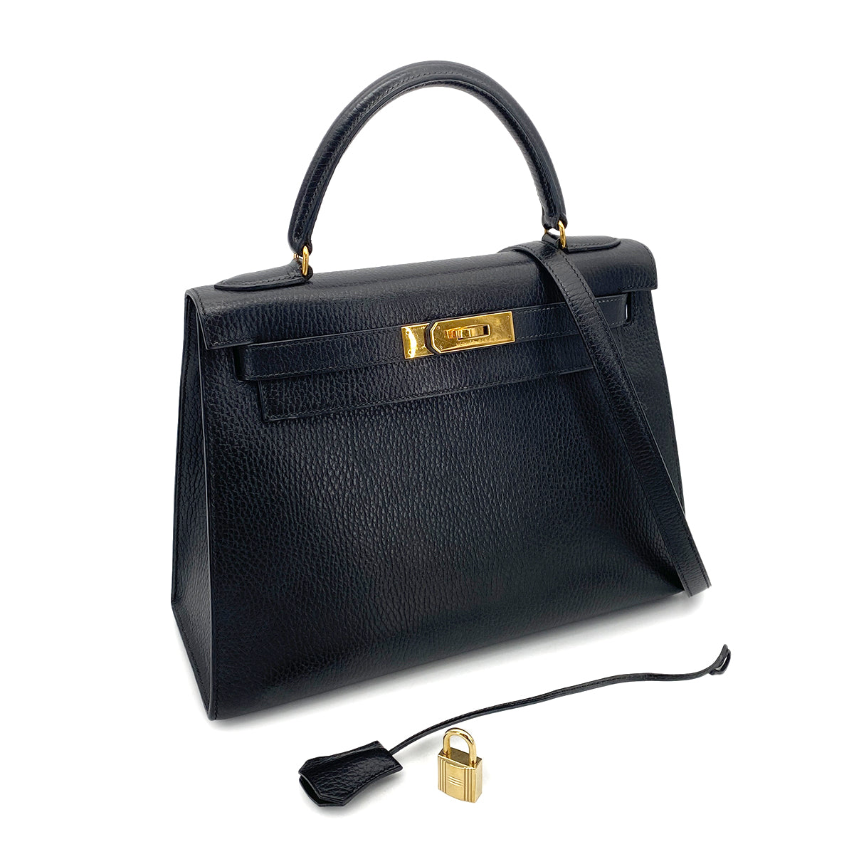 HERMES KELLY 28 SELLIER BLACK ARDENNES HAND SHOULDER BAG 〇U GHW 90261205