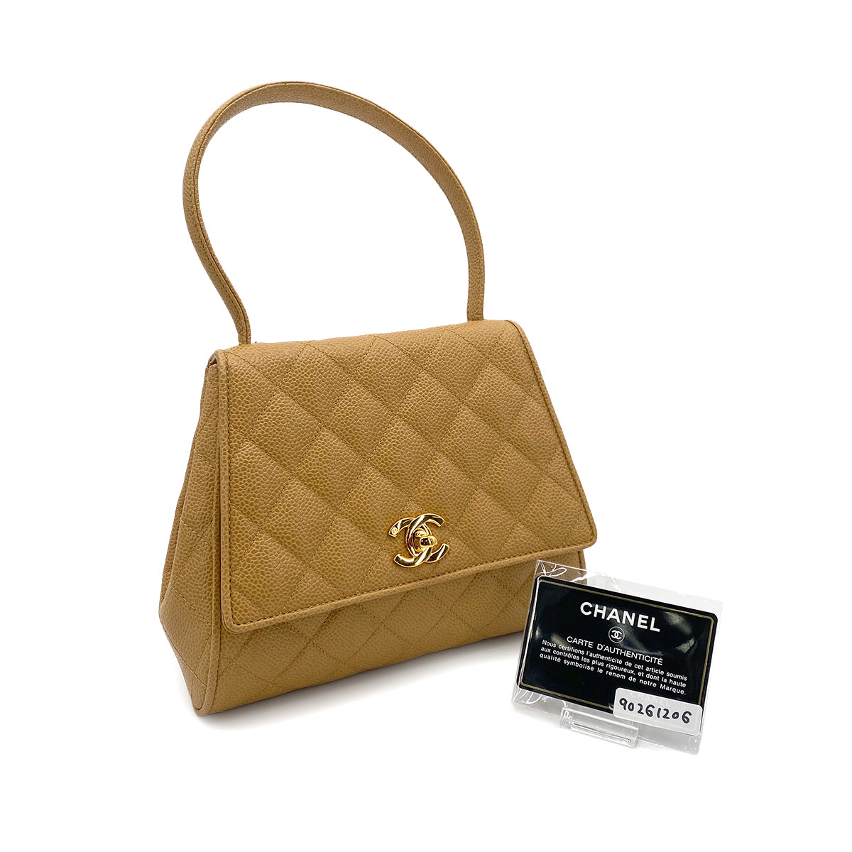 CHANEL VINTAGE MATELASSE HAND BAG BEIGE CAVIAR SKIN 90261206