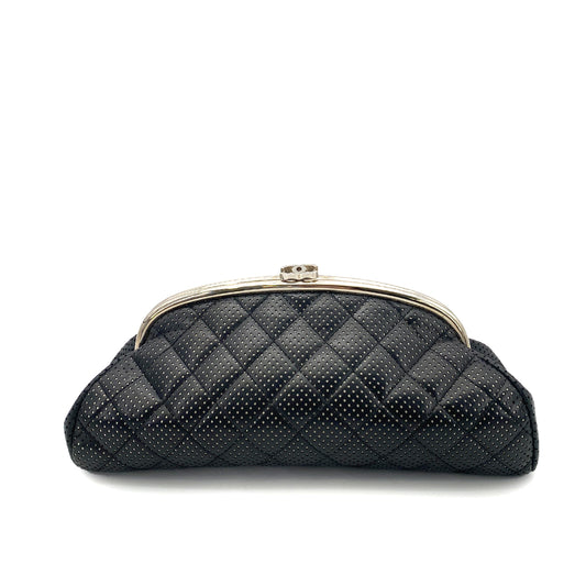 CHANEL VINTAGE CLUTCH BAG BLACK PUNCHING LAMB SKIN 90261212