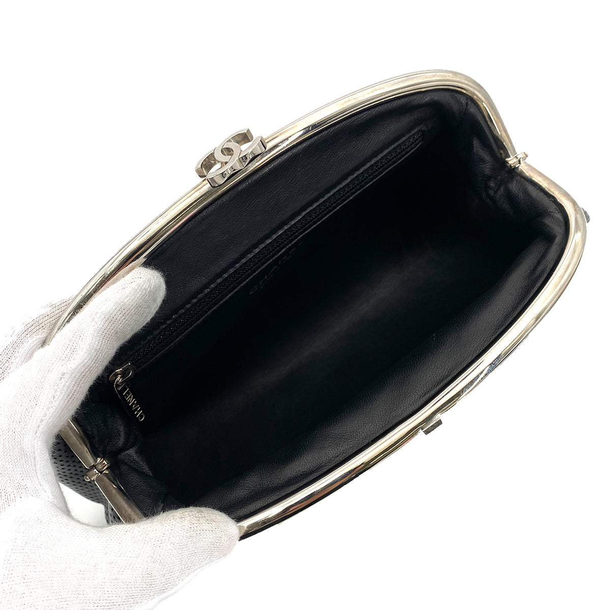 CHANEL VINTAGE CLUTCH BAG BLACK PUNCHING LAMB SKIN 90261212