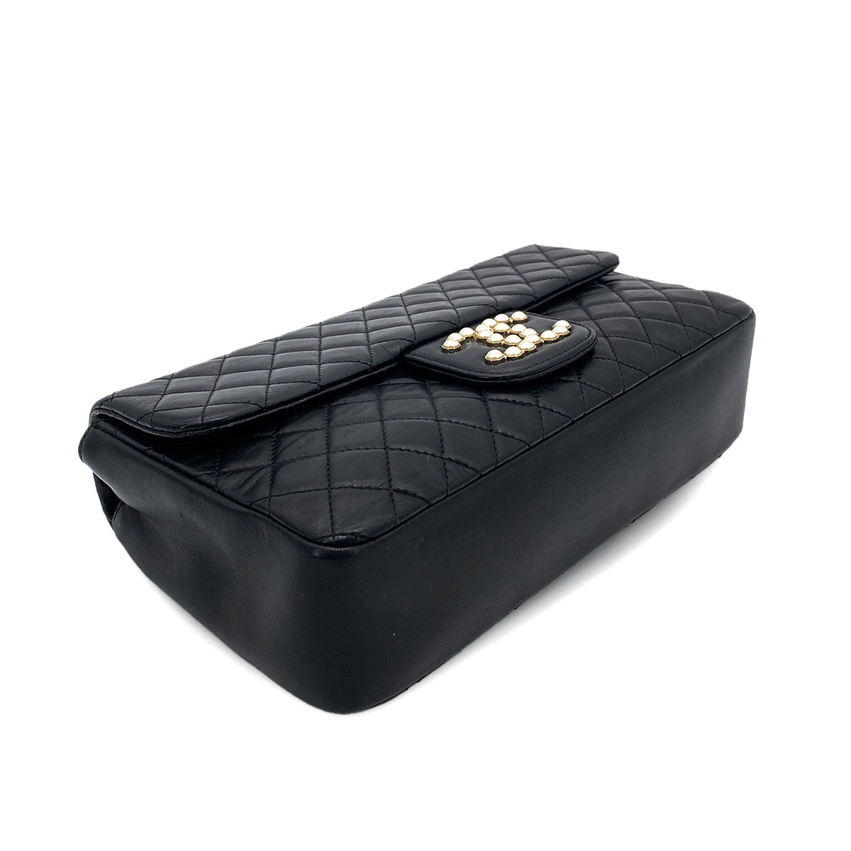 CHANEL WESTMINSTER CHAIN SHOULDER BAG FAUX PEARL BLACK LAMB SKIN 90261214