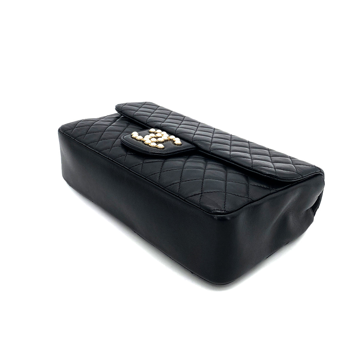 CHANEL WESTMINSTER CHAIN SHOULDER BAG FAUX PEARL BLACK LAMB SKIN 90261214