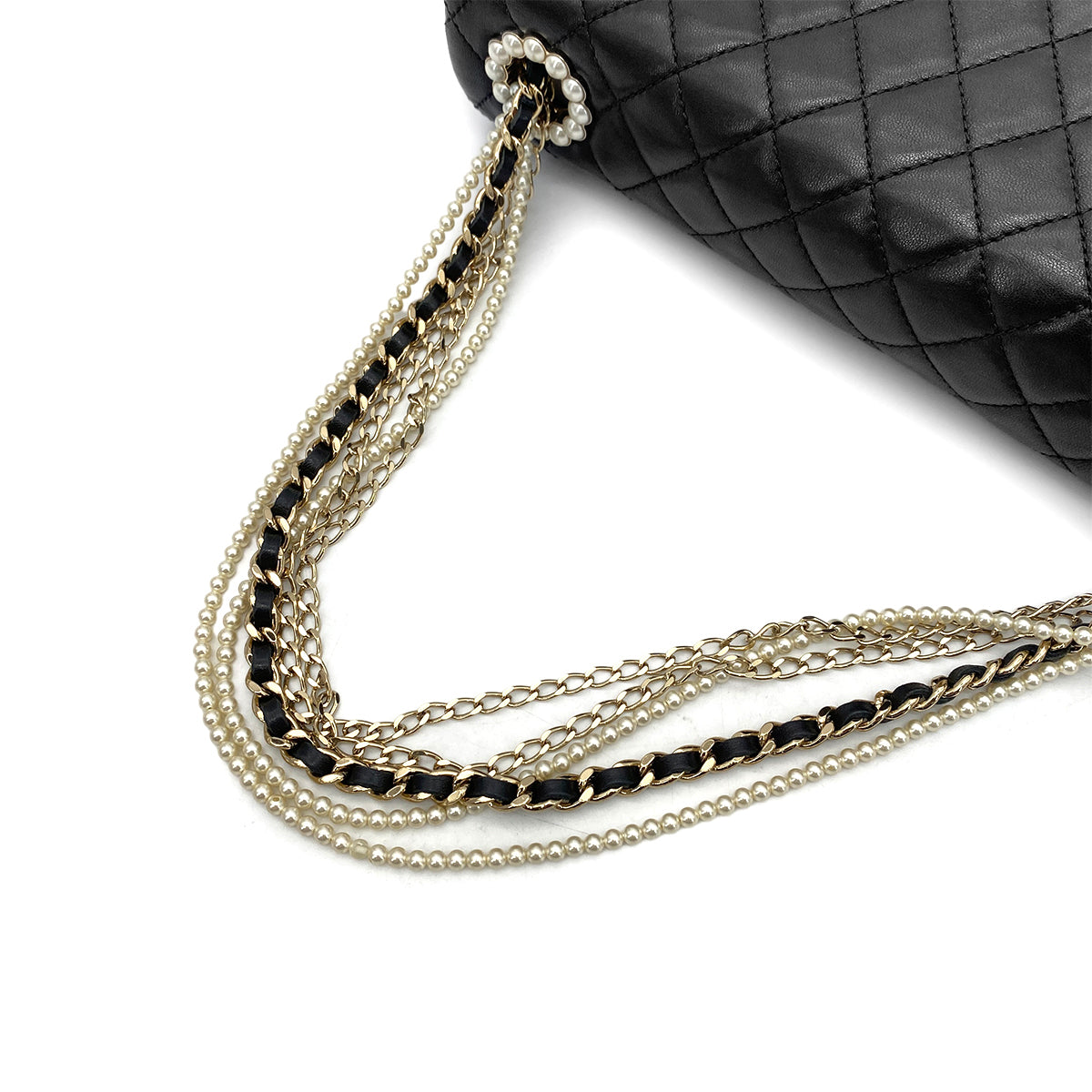 CHANEL WESTMINSTER CHAIN SHOULDER BAG FAUX PEARL BLACK LAMB SKIN 90261214