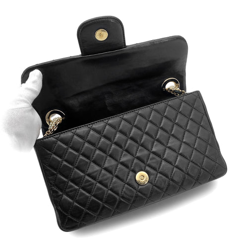 CHANEL WESTMINSTER CHAIN SHOULDER BAG FAUX PEARL BLACK LAMB SKIN 90261214