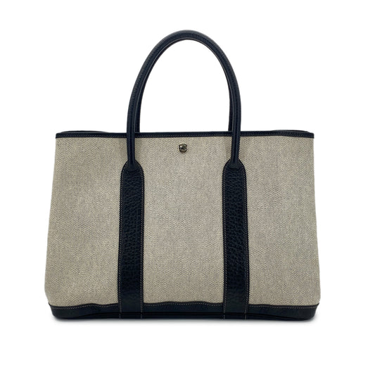 HERMES GARDEN PARTY 36 PM BLACK TOILE H BUFFLE SKIPPER TOTE BAG □J 90261217