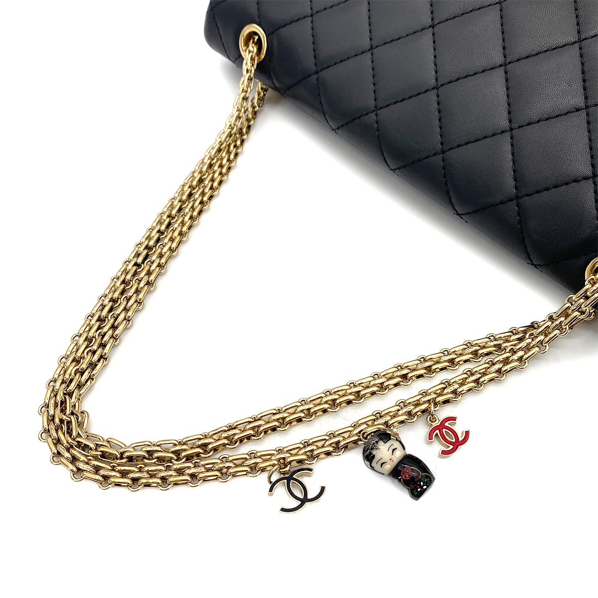 CHANEL VINTAGE 2.55 CHAIN SHOULDER BAG BLACK LAMB SKIN 90261218