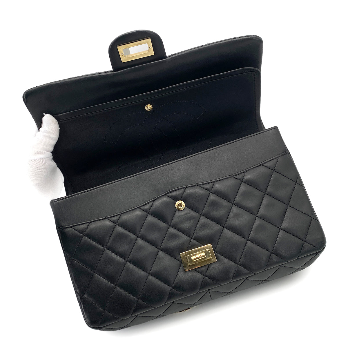 CHANEL VINTAGE 2.55 CHAIN SHOULDER BAG BLACK LAMB SKIN 90261218