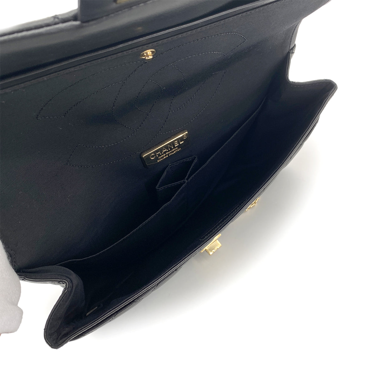 CHANEL VINTAGE 2.55 CHAIN SHOULDER BAG BLACK LAMB SKIN 90261218