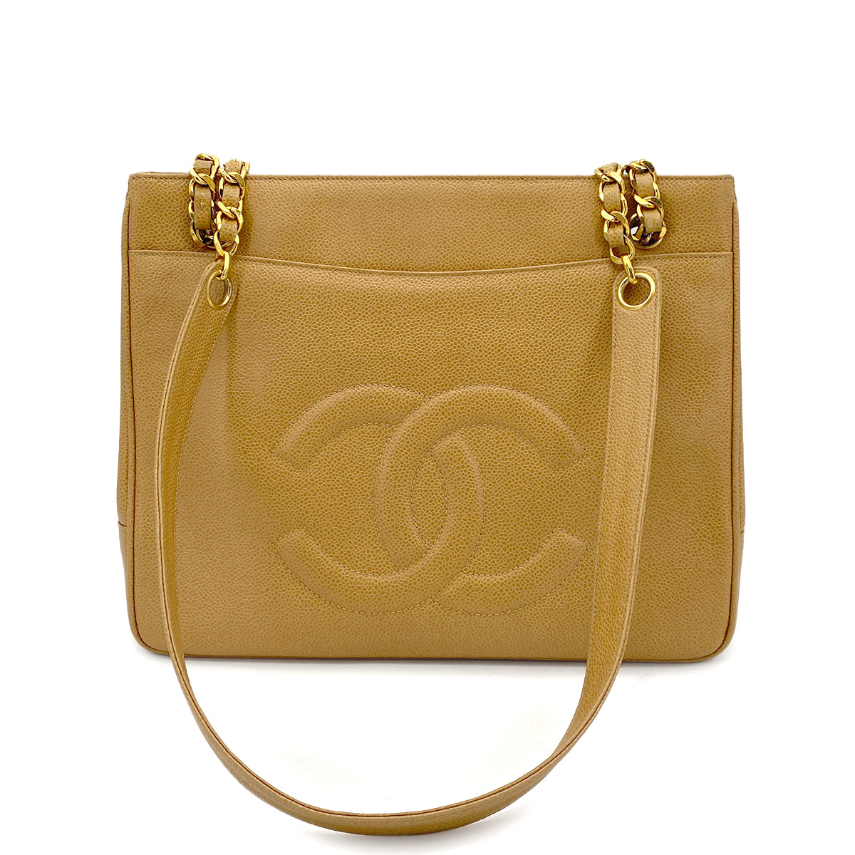 CHANEL VINTAGE CHAIN TOTE BAG BEIGE CAVIAR SKIN 90261219