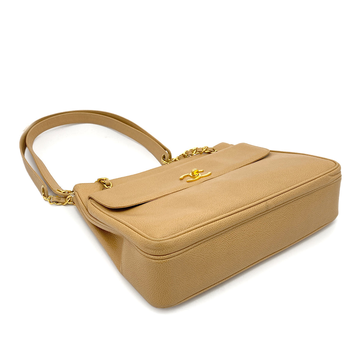 CHANEL VINTAGE CHAIN TOTE BAG BEIGE CAVIAR SKIN 90261219