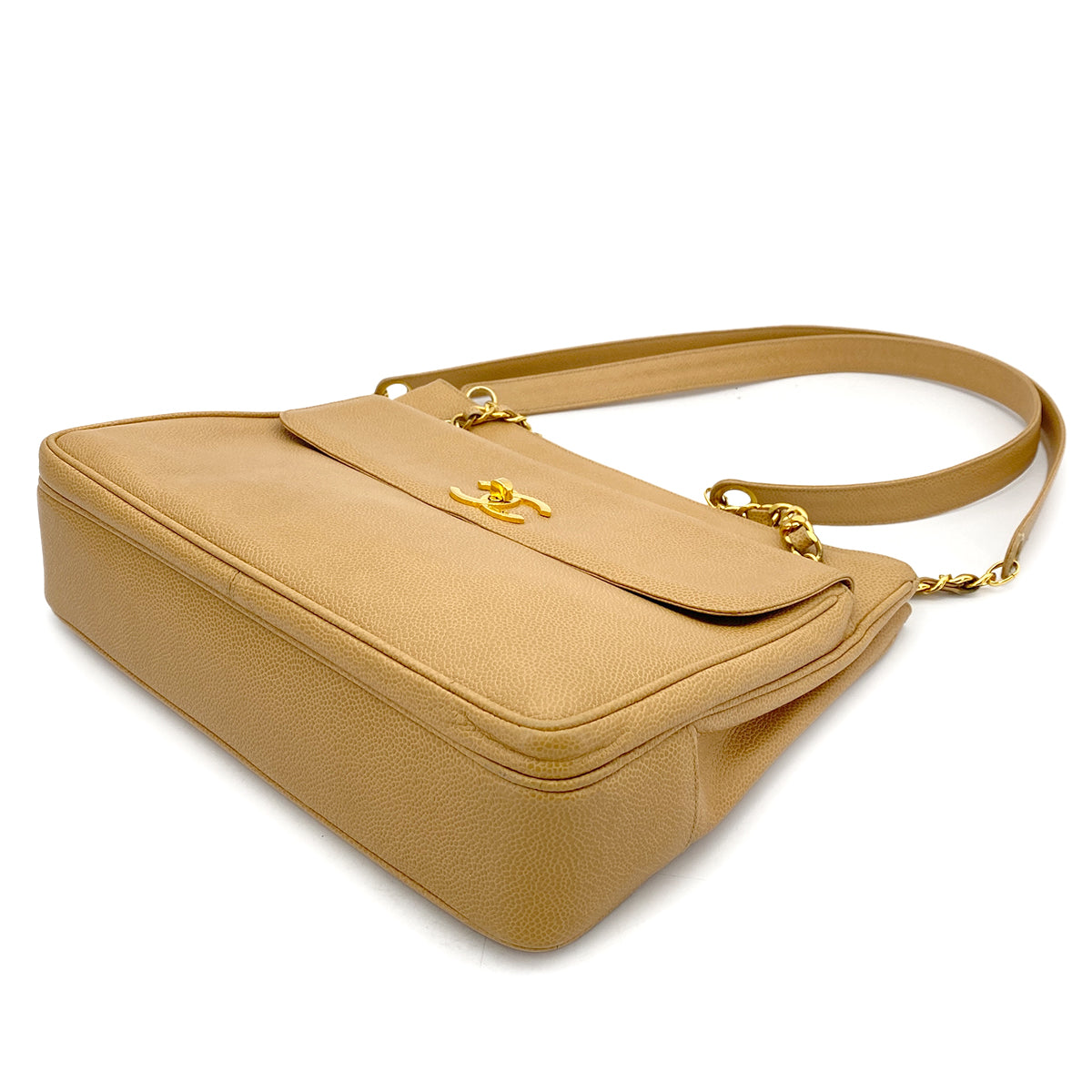 CHANEL VINTAGE CHAIN TOTE BAG BEIGE CAVIAR SKIN 90261219