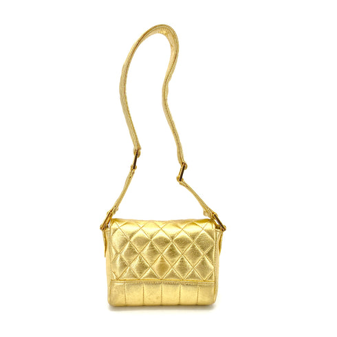 CHANEL VINTAGE MINI MATELASSE CHAIN SHOULDER BAG METALLIC GOLD LAMB SKIN 90261220 - PURPOSE