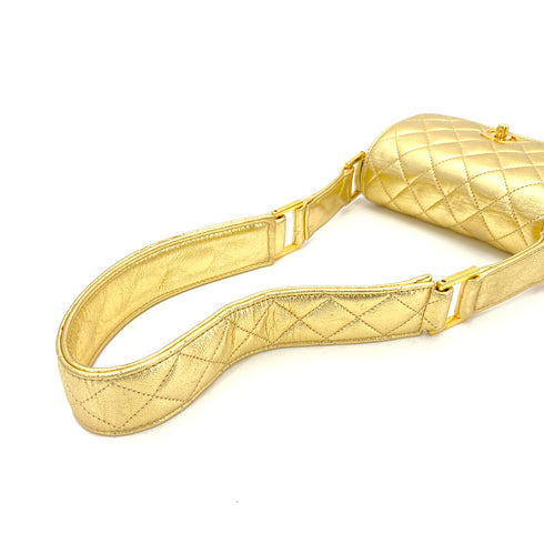 CHANEL VINTAGE MINI MATELASSE CHAIN SHOULDER BAG METALLIC GOLD LAMB SKIN 90261220 - PURPOSE
