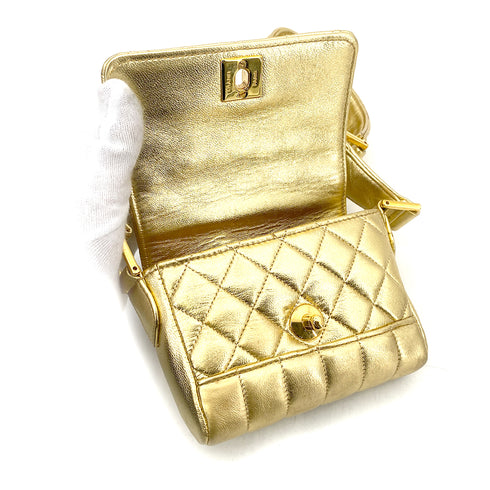 CHANEL VINTAGE MINI MATELASSE CHAIN SHOULDER BAG METALLIC GOLD LAMB SKIN 90261220 - PURPOSE