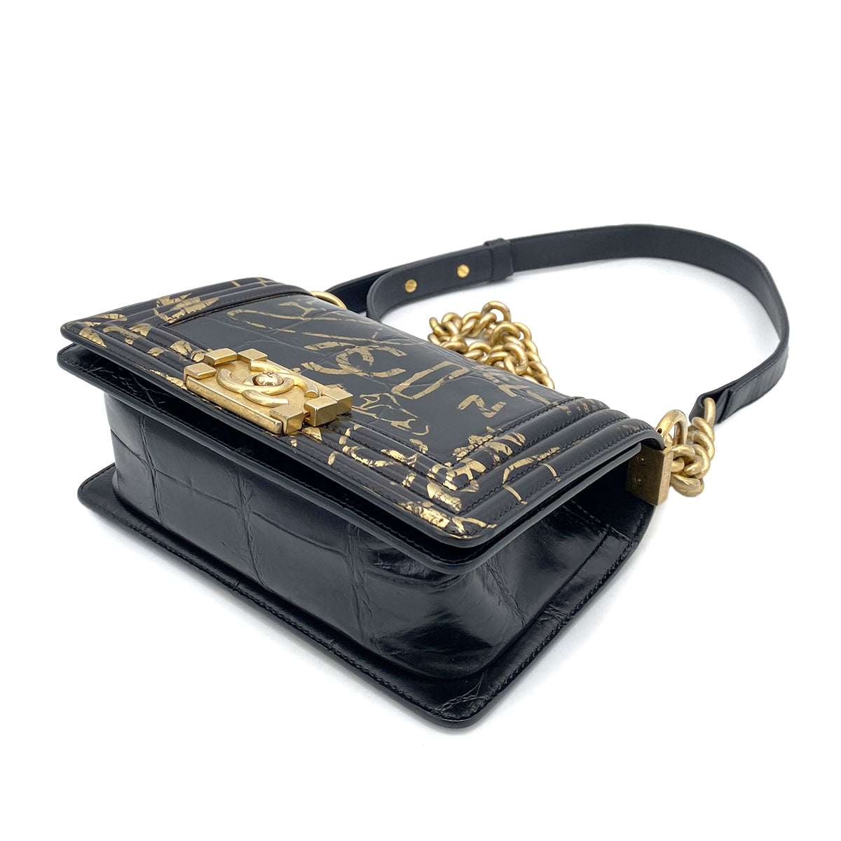 CHANEL BOY CHANEL MINI CHAIN SHOULDER BAG BLACK LEATHER 90261228