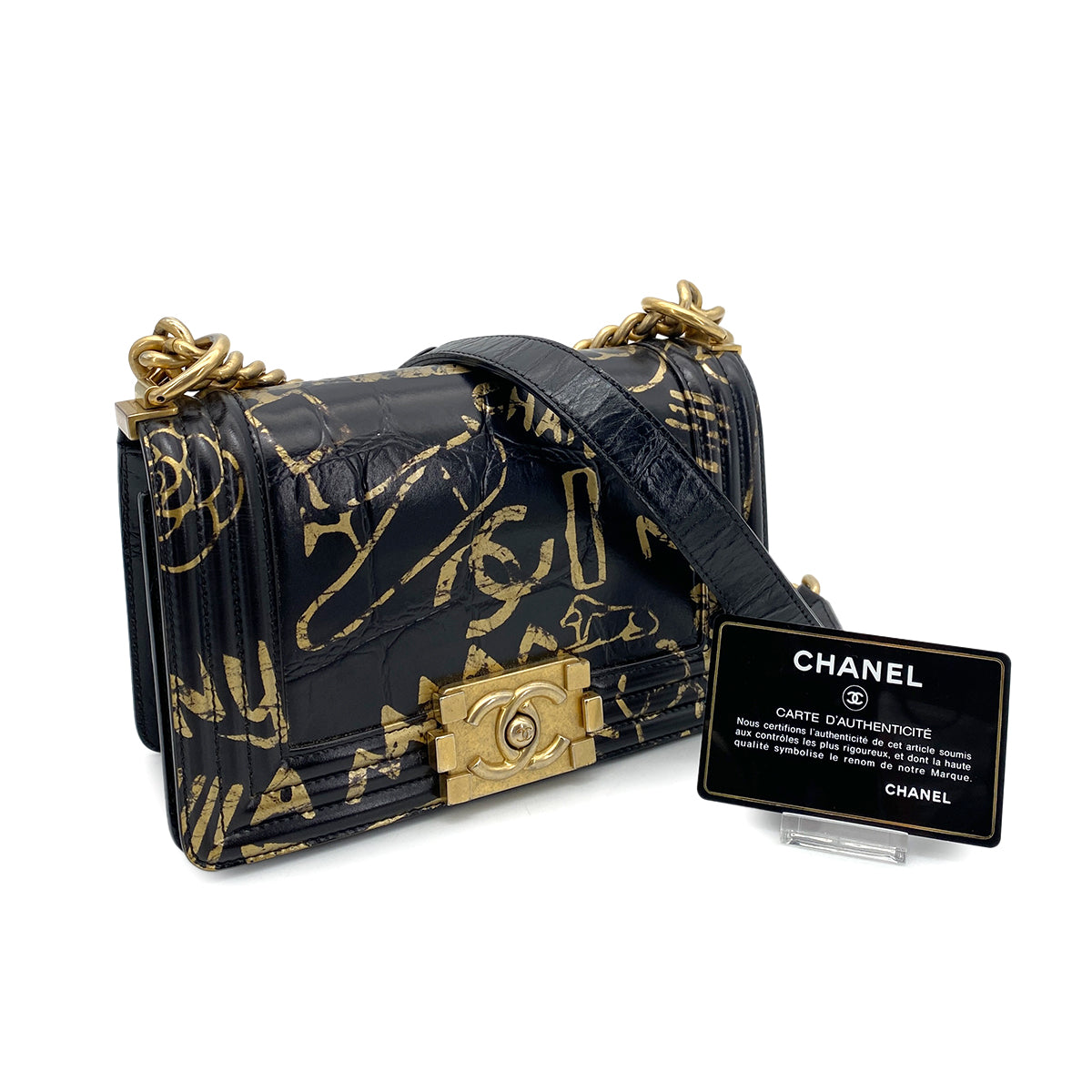 CHANEL BOY CHANEL MINI CHAIN SHOULDER BAG BLACK LEATHER 90261228