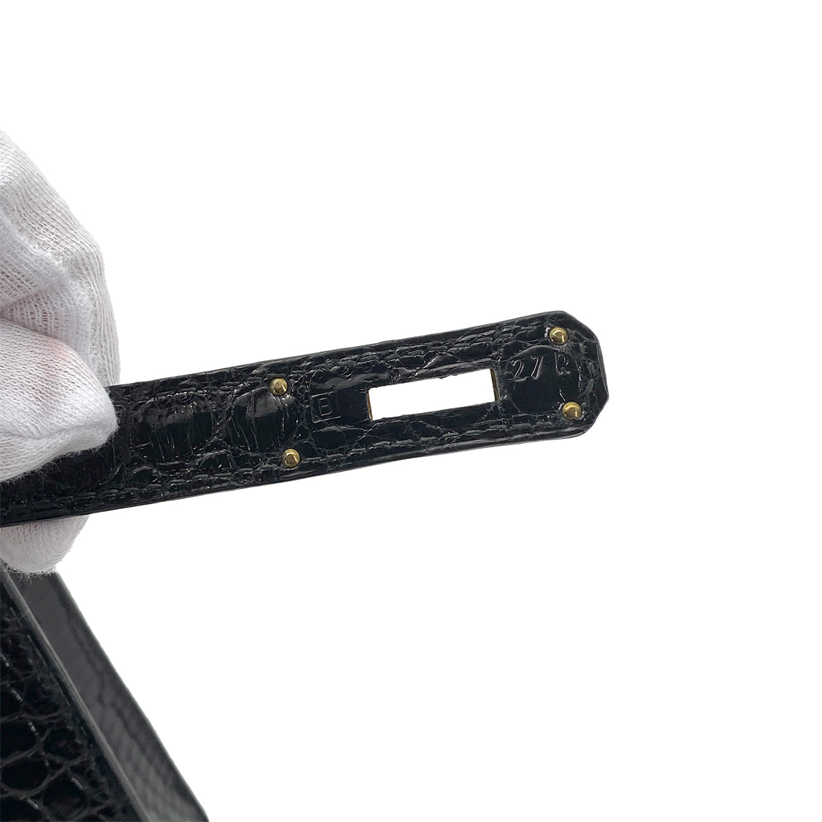 HERMES KELLY 32 SELLIER BLACK POROSUS CROCODILE HAND SHOULDER BAG □B 90261232