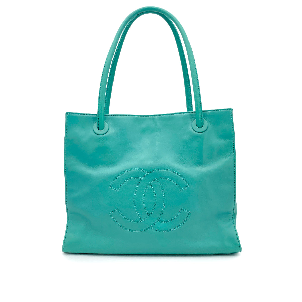 CHANEL VINTAGE BIG COCO TOTE BAG LIGHT GREEN LEATHER 90261236