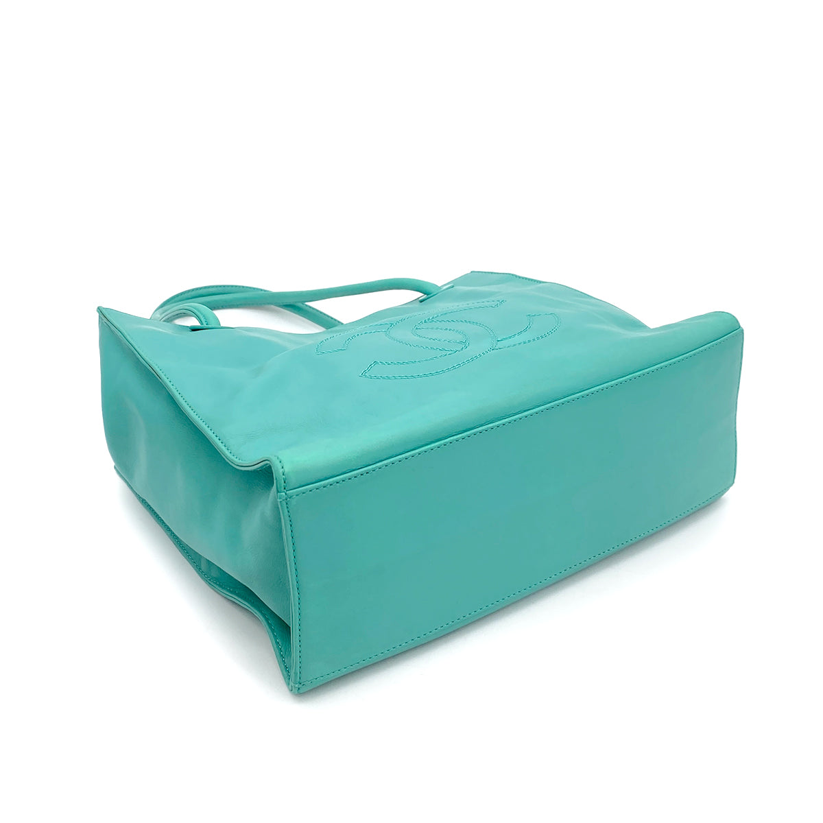 CHANEL VINTAGE BIG COCO TOTE BAG LIGHT GREEN LEATHER 90261236