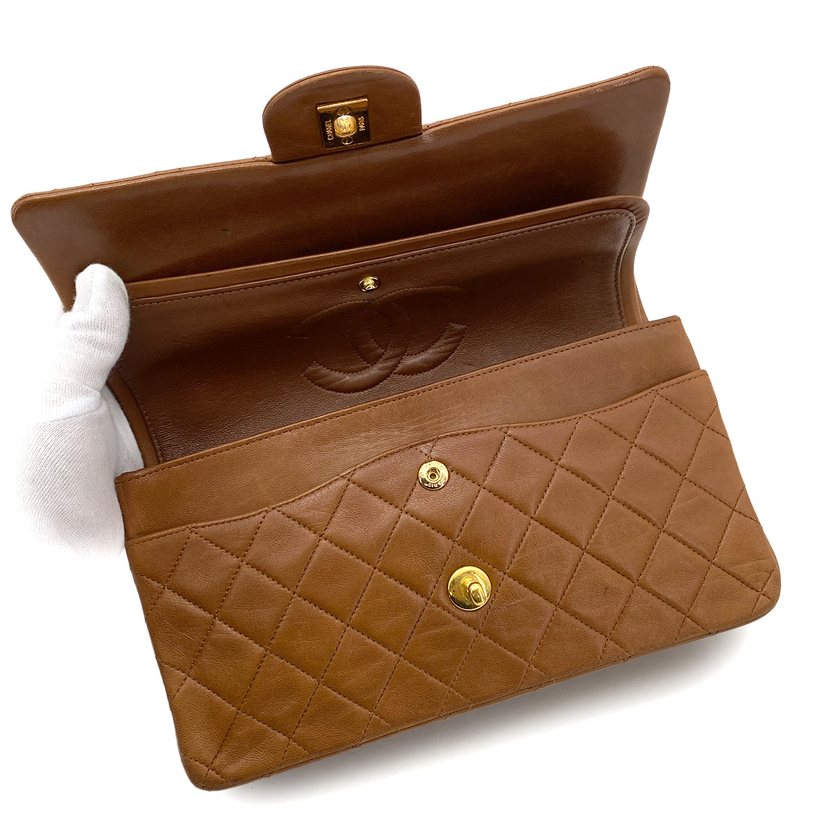 CHANEL VINTAGE CLASSIC FLAP MEDIUM CHAIN SHOULDER BAG BROWN LAMB SKIN 90261246