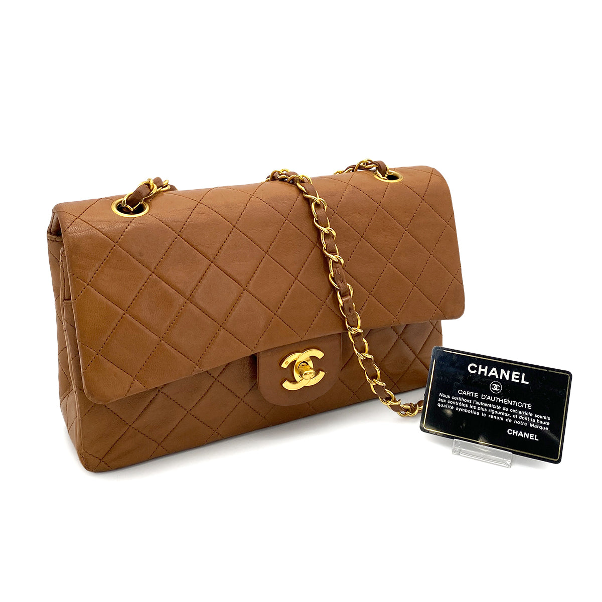 CHANEL VINTAGE CLASSIC FLAP MEDIUM CHAIN SHOULDER BAG BROWN LAMB SKIN 90261246