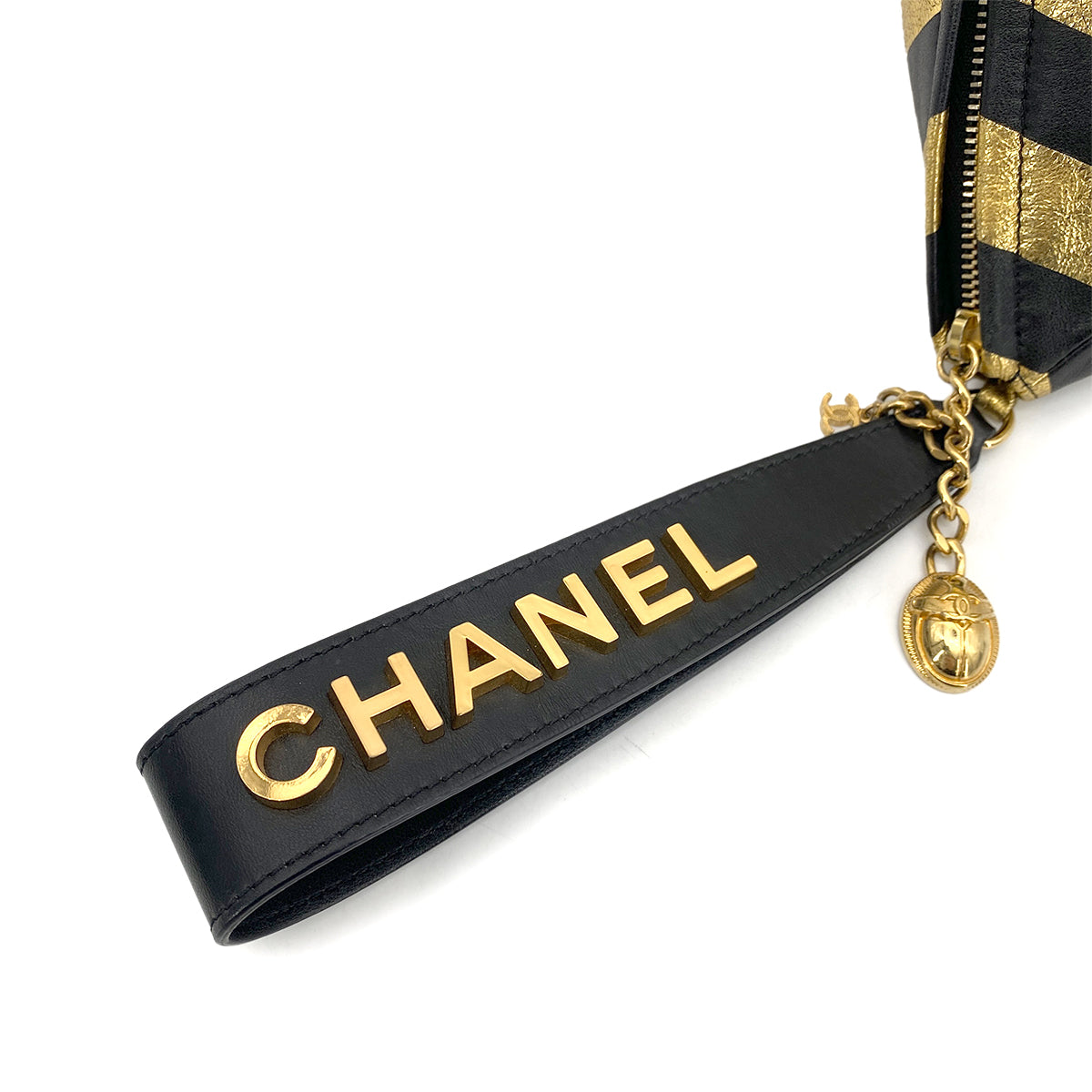 CHANEL EGYPT LIMITED HAND BAG POUCH GOLD BLACK LAMB SKIN 90261247
