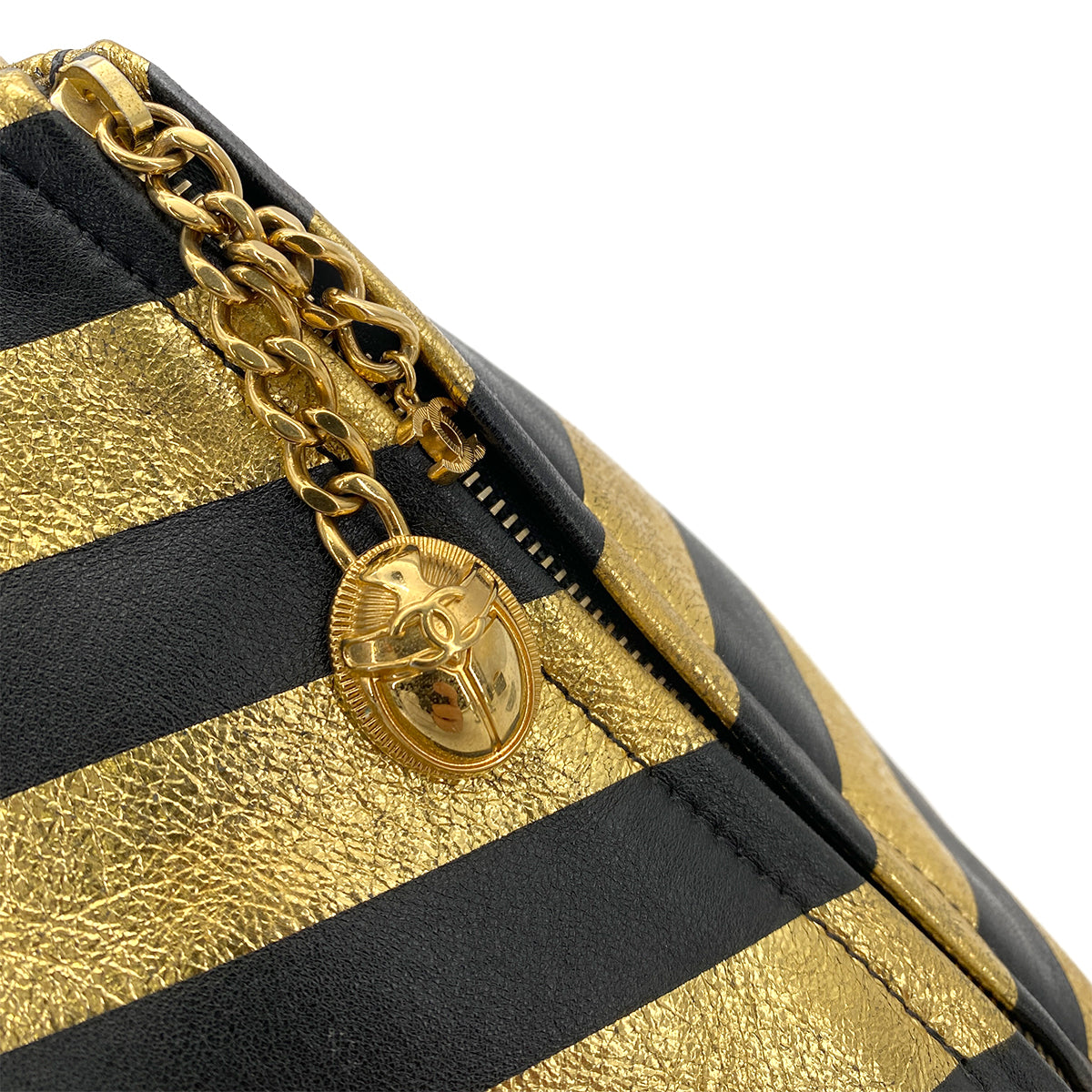 CHANEL EGYPT LIMITED HAND BAG POUCH GOLD BLACK LAMB SKIN 90261247