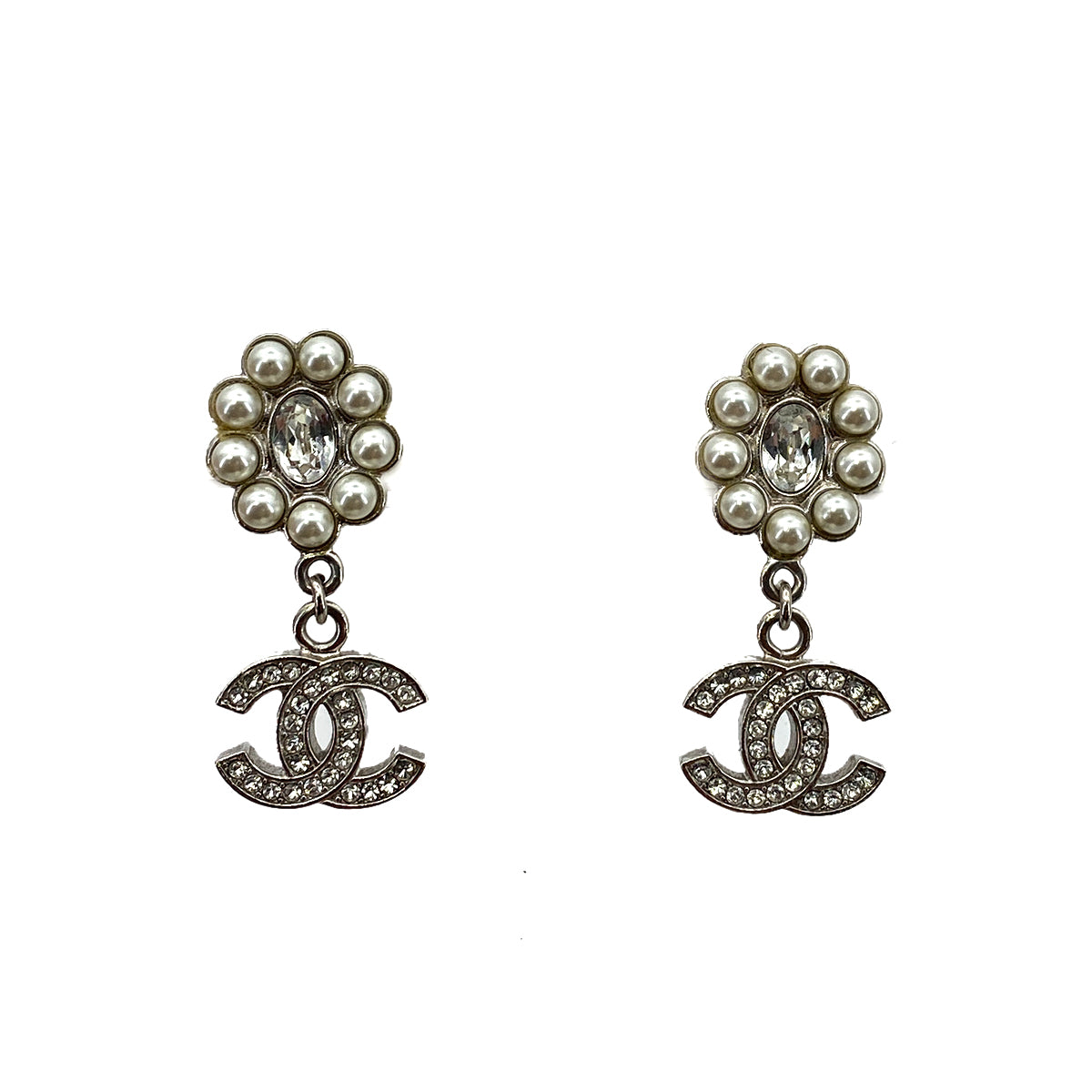 CHANEL EARRINGS FLOWER SWING COCOMARK RHINESTONE ACCESSORY B23A 90261277