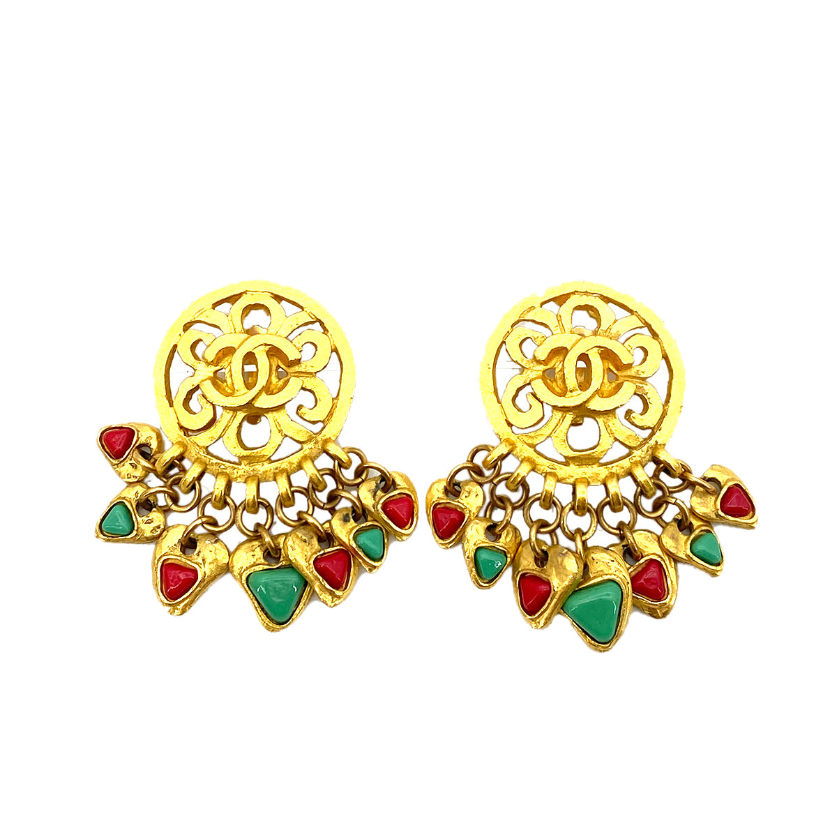CHANEL VINTAGE EARRINGS FRINGE GRIPOIX ACCESSORY 95P 90261282