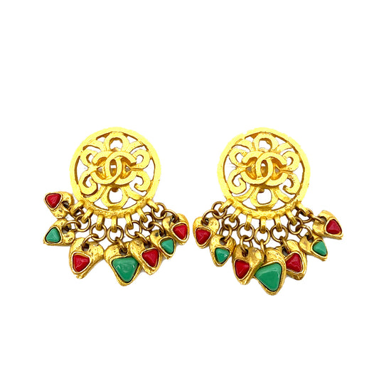 CHANEL VINTAGE EARRINGS FRINGE GRIPOIX ACCESSORY 95P 90261282