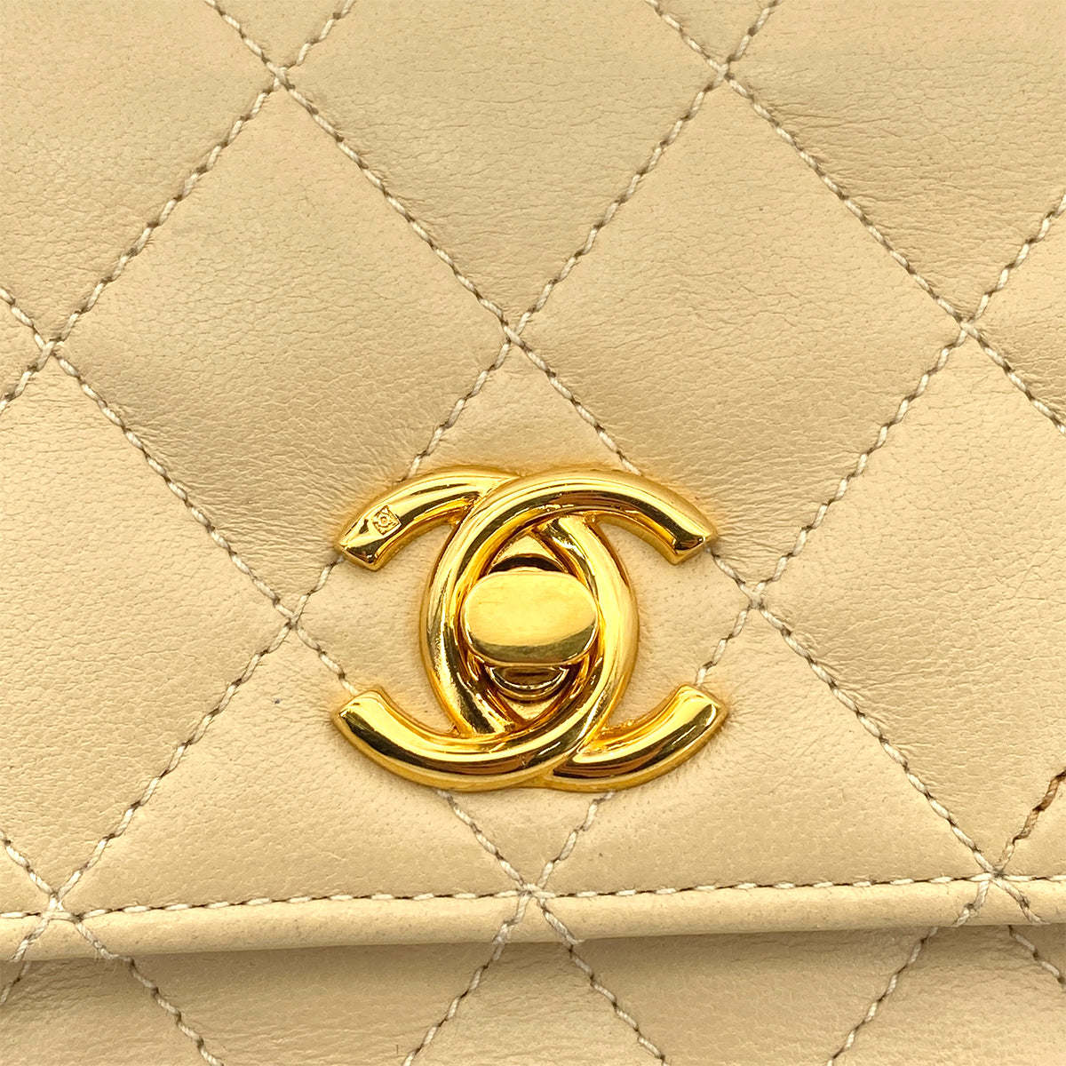 CHANEL VINTAGE MINI MATELASSE CHAIN SHOULDER BAG BEIGE LAMB SKIN 90261298
