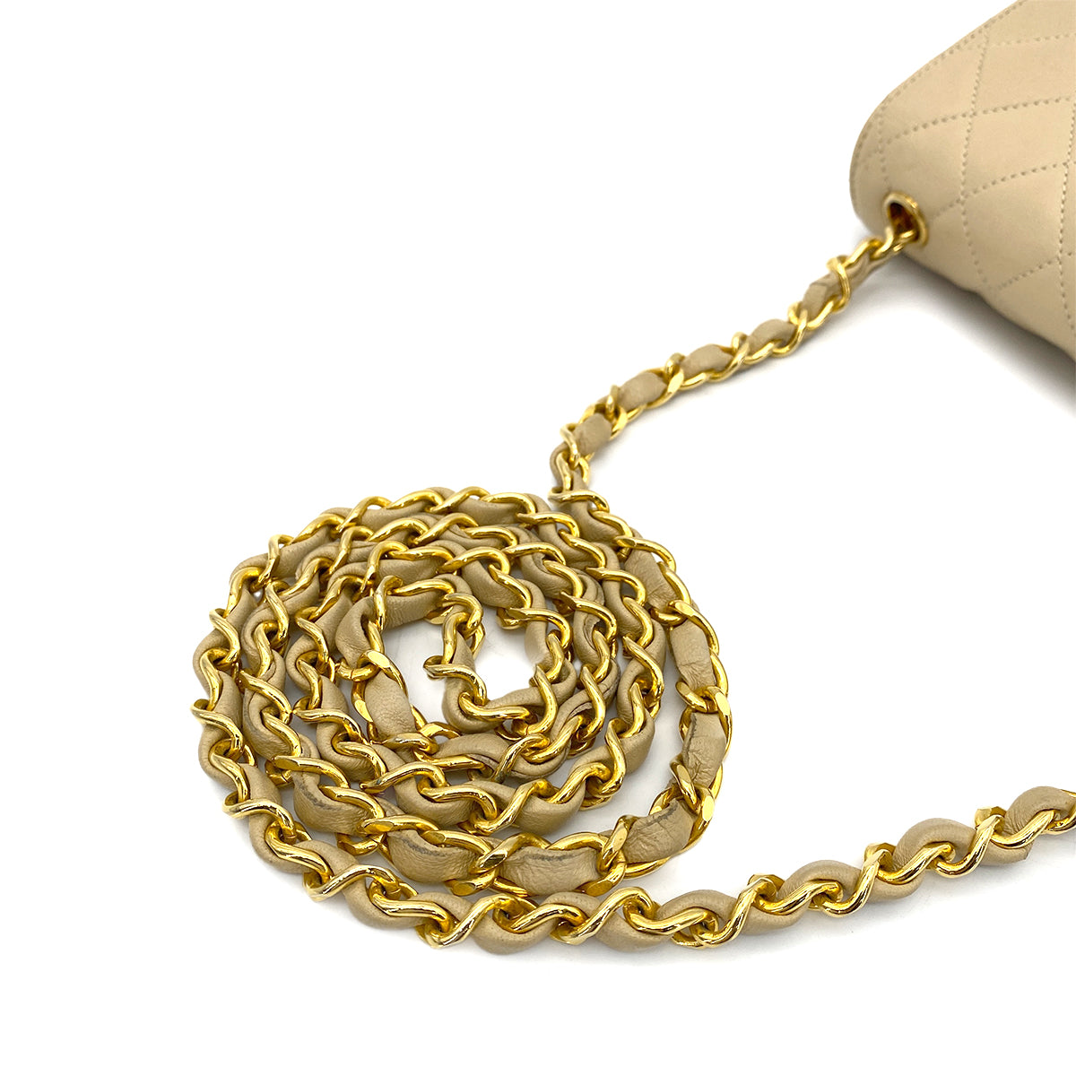 CHANEL VINTAGE MINI MATELASSE CHAIN SHOULDER BAG BEIGE LAMB SKIN 90261298