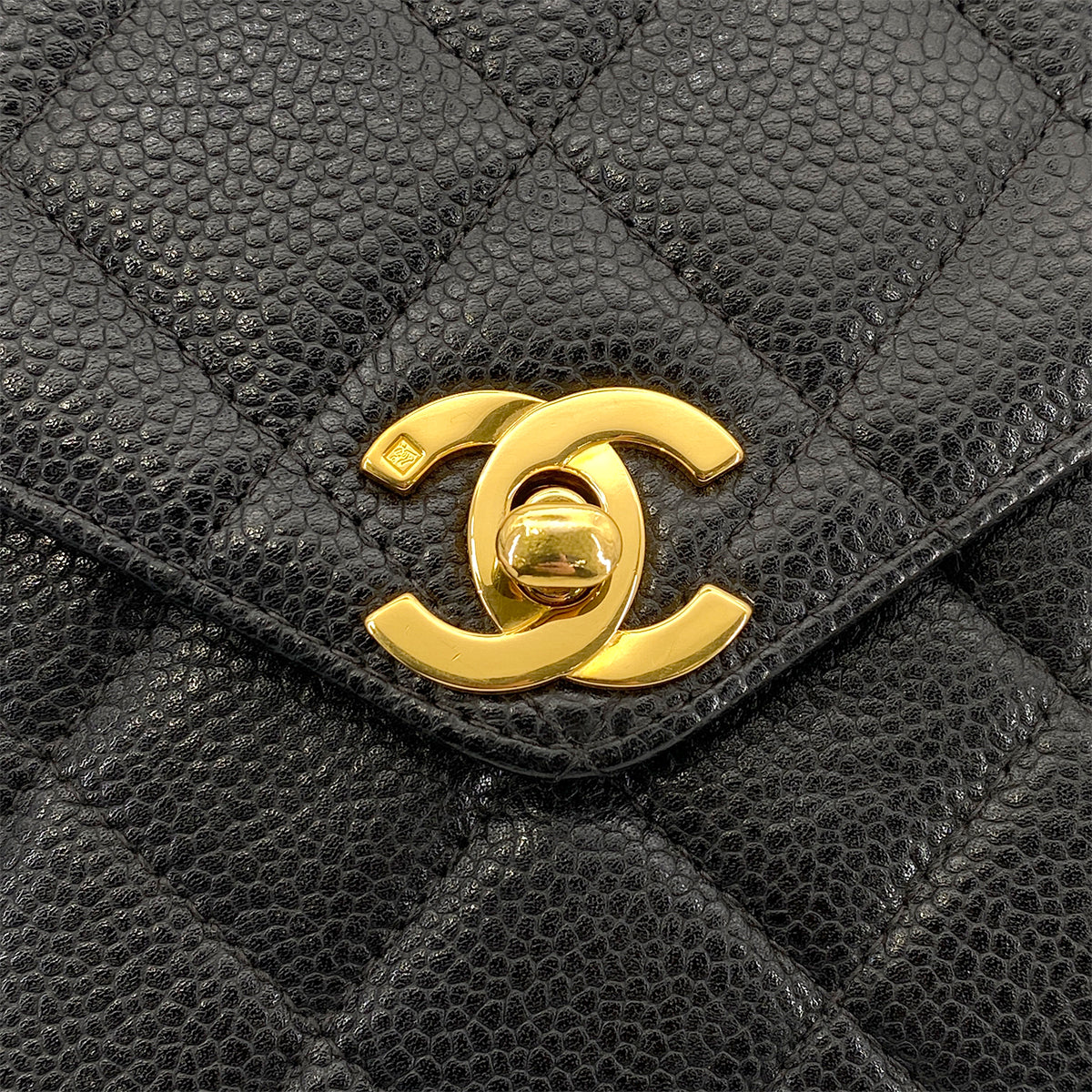 CHANEL VINTAGE MATELASSE CHAIN HAND BAG BLACK CAVIAR SKIN 90261301