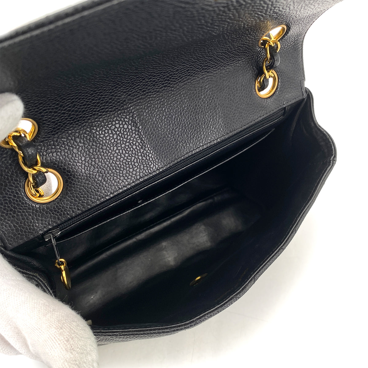 CHANEL VINTAGE MATELASSE CHAIN HAND BAG BLACK CAVIAR SKIN 90261301