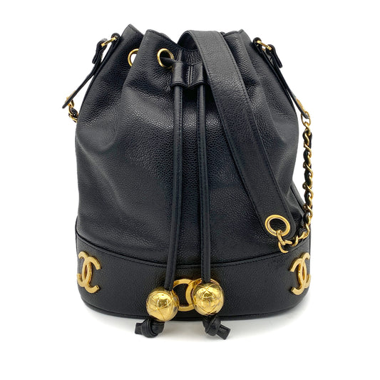 CHANEL VINTAGE TRIPLE COCO CHAIN SHOULDER BAG BLACK CAVIAR SKIN 90261302