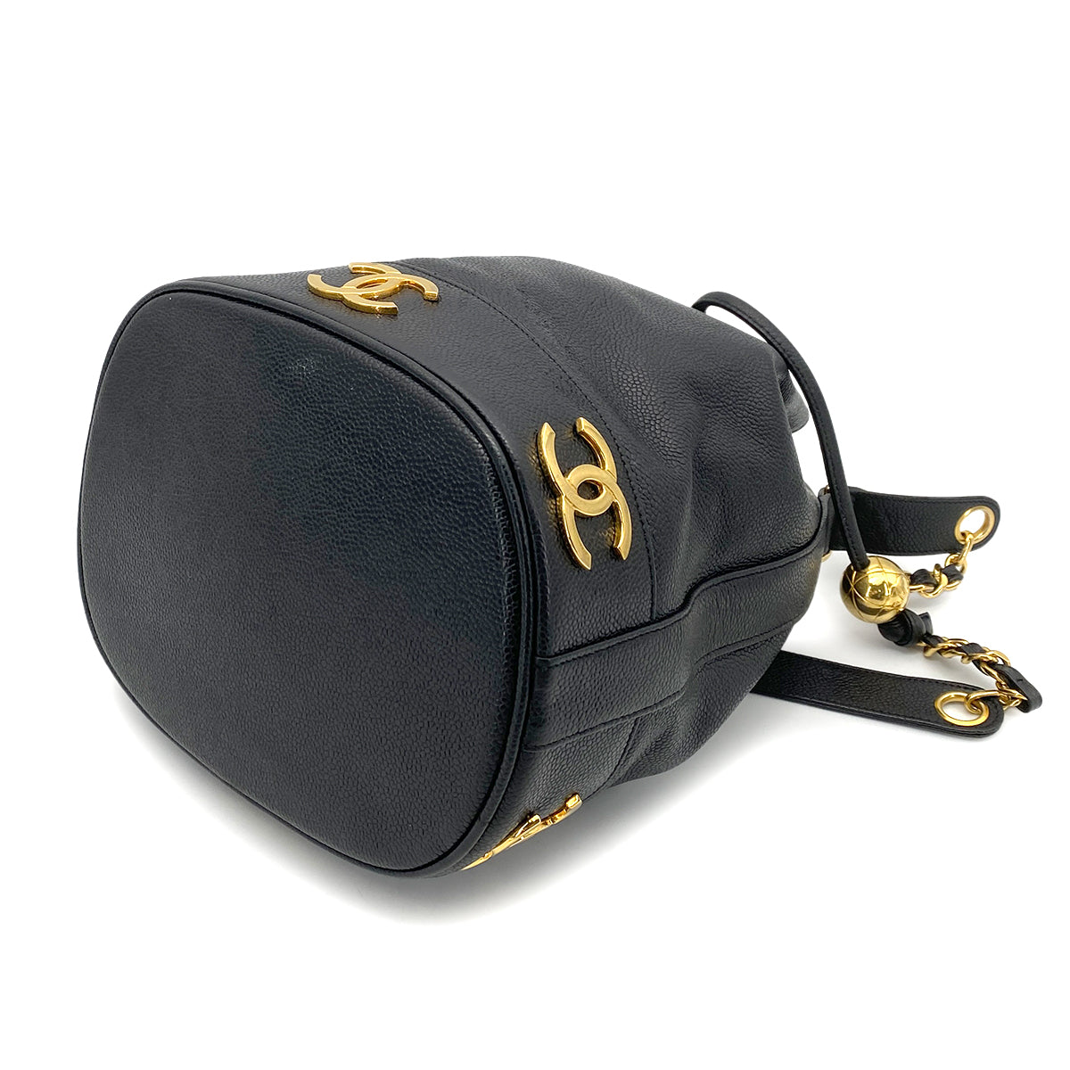 CHANEL VINTAGE TRIPLE COCO CHAIN SHOULDER BAG BLACK CAVIAR SKIN 90261302