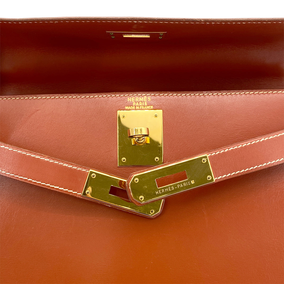 HERMES KELLY 28 SELLIER BRIQUE BOXCALF HAND SHOULDER BAG 〇X GHW 90261303