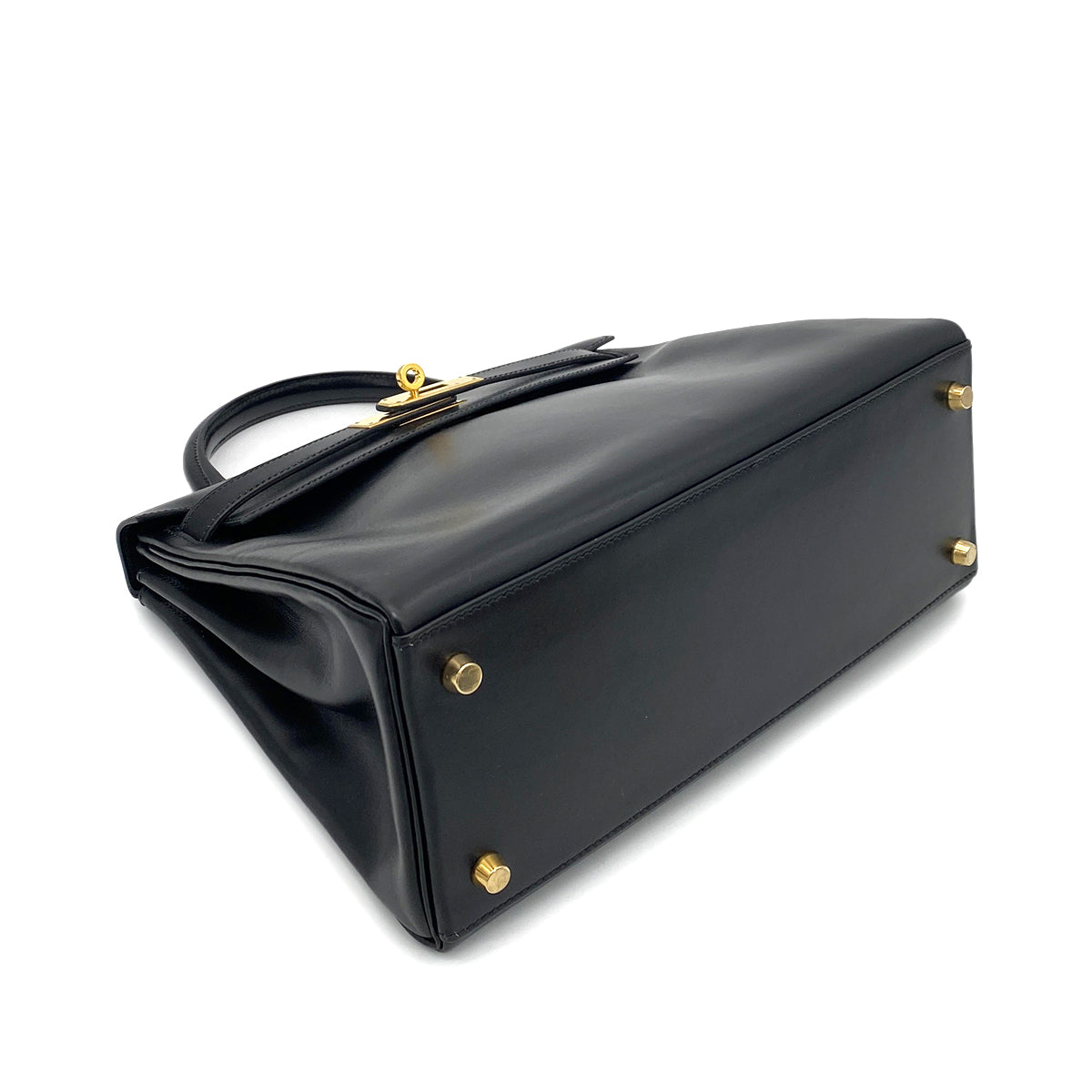 HERMES KELLY 28 RETOURNE BLACK BOXCALF HAND SHOULDER BAG □C GHW 90261305