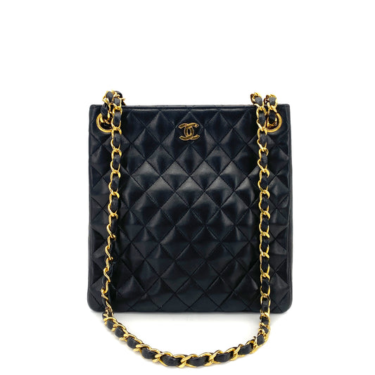 CHANEL VINTAGE CHAIN TOTE BAG BLACK LAMB SKIN 90261307