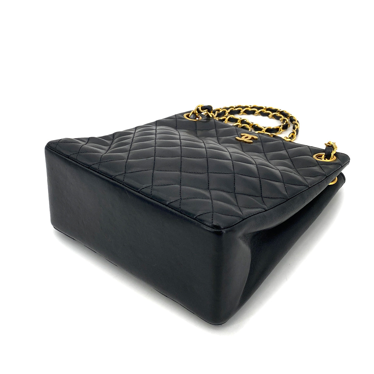 CHANEL VINTAGE CHAIN TOTE BAG BLACK LAMB SKIN 90261307