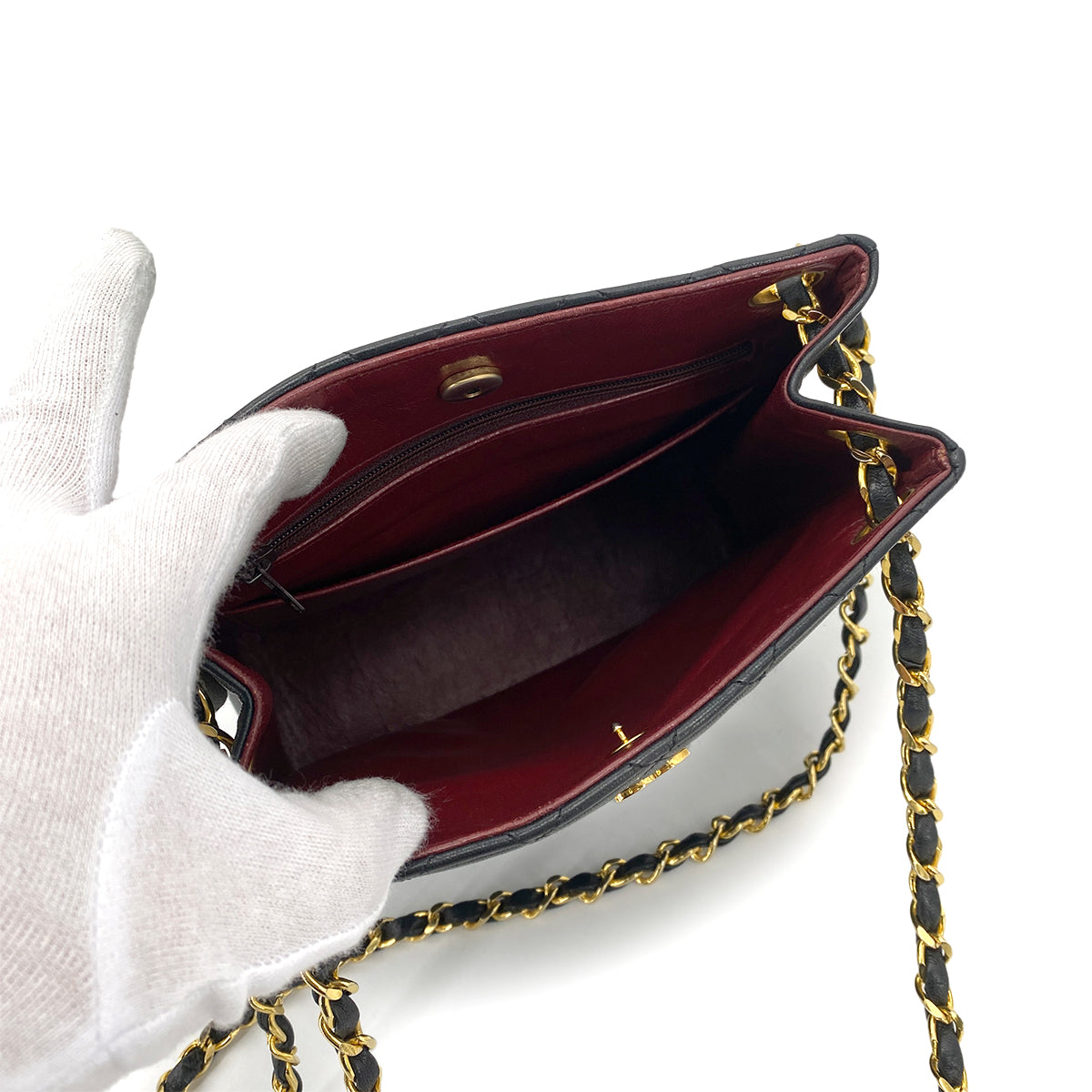 CHANEL VINTAGE CHAIN TOTE BAG BLACK LAMB SKIN 90261307