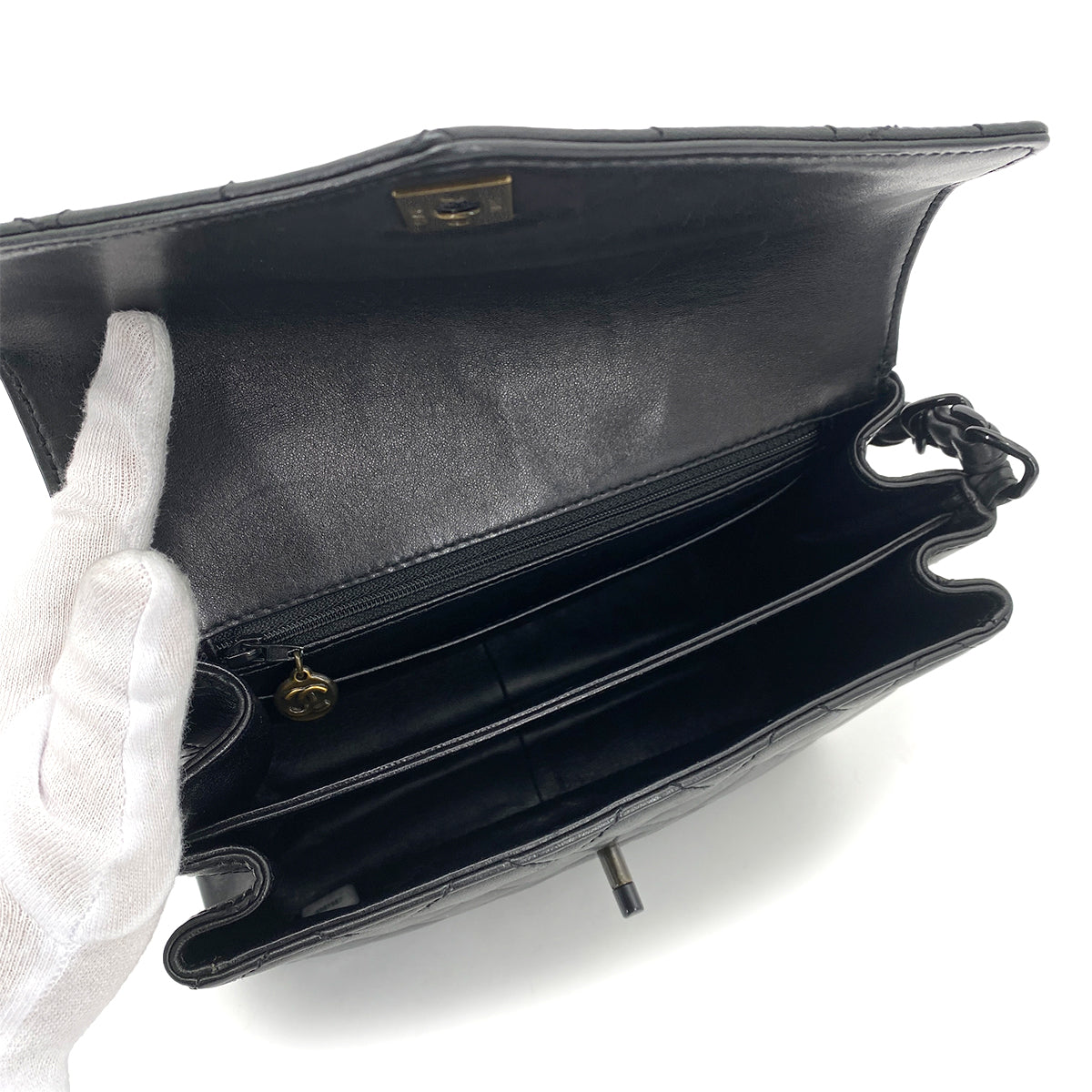 CHANEL VINTAGE PLASTIC CHAIN SHOULDER BAG BLACK LAMB SKIN 90261308