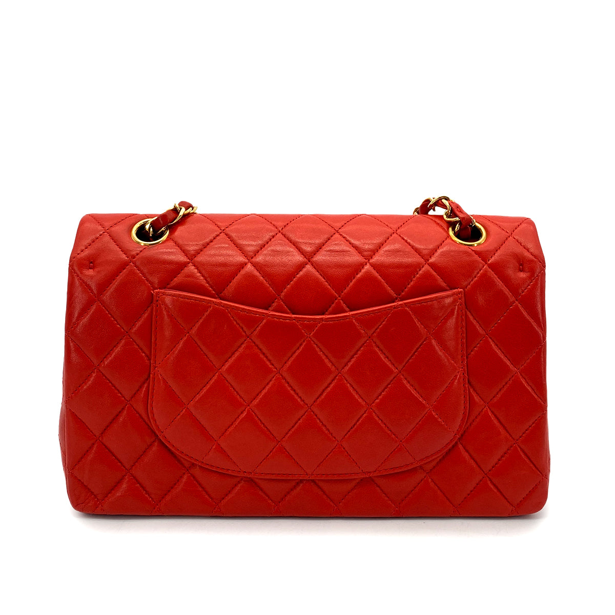 CHANEL VINTAGE CLASSIC FLAP MEDIUM CHAIN SHOULDER BAG RED LAMB SKIN 90261310