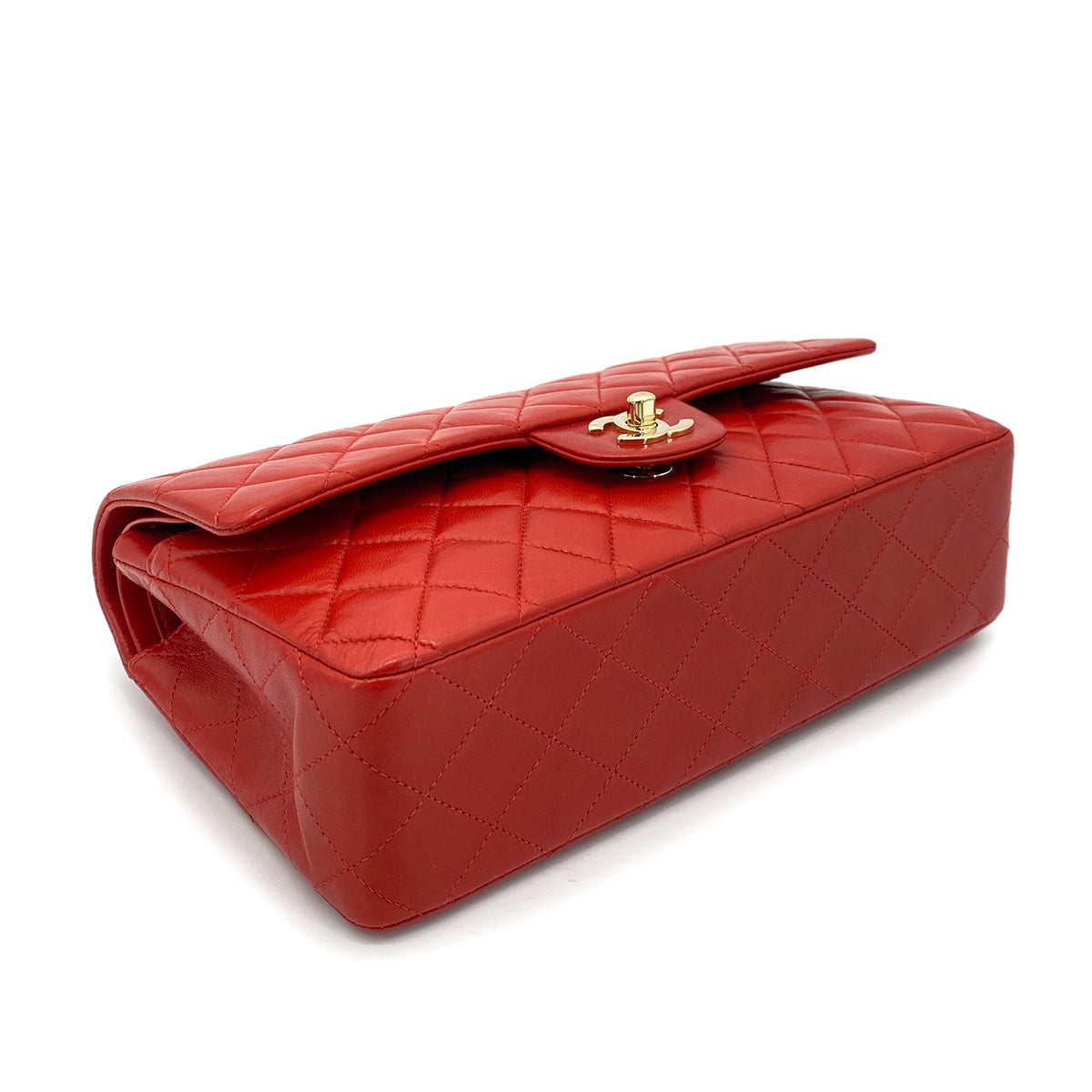 CHANEL VINTAGE CLASSIC FLAP MEDIUM CHAIN SHOULDER BAG RED LAMB SKIN 90261310