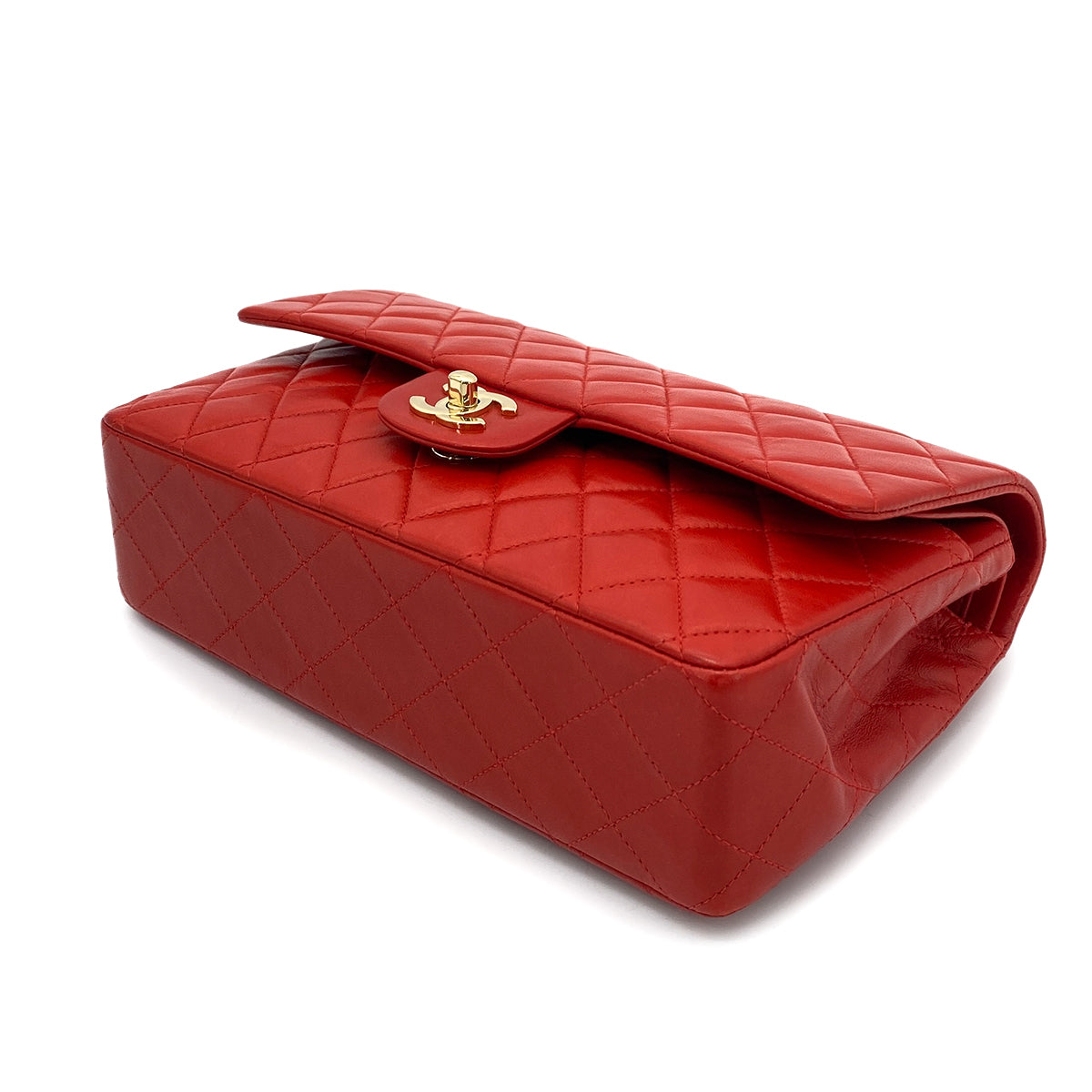 CHANEL VINTAGE CLASSIC FLAP MEDIUM CHAIN SHOULDER BAG RED LAMB SKIN 90261310