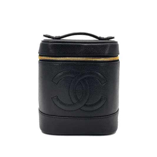 CHANEL VINTAGE VANITY HAND BAG BLACK CAVIAR SKIN 90261312