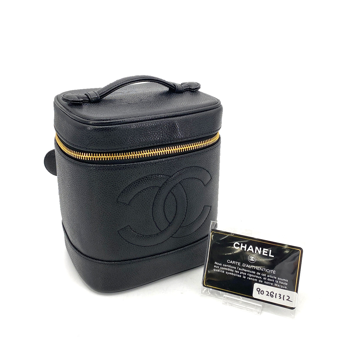 CHANEL VINTAGE VANITY HAND BAG BLACK CAVIAR SKIN 90261312