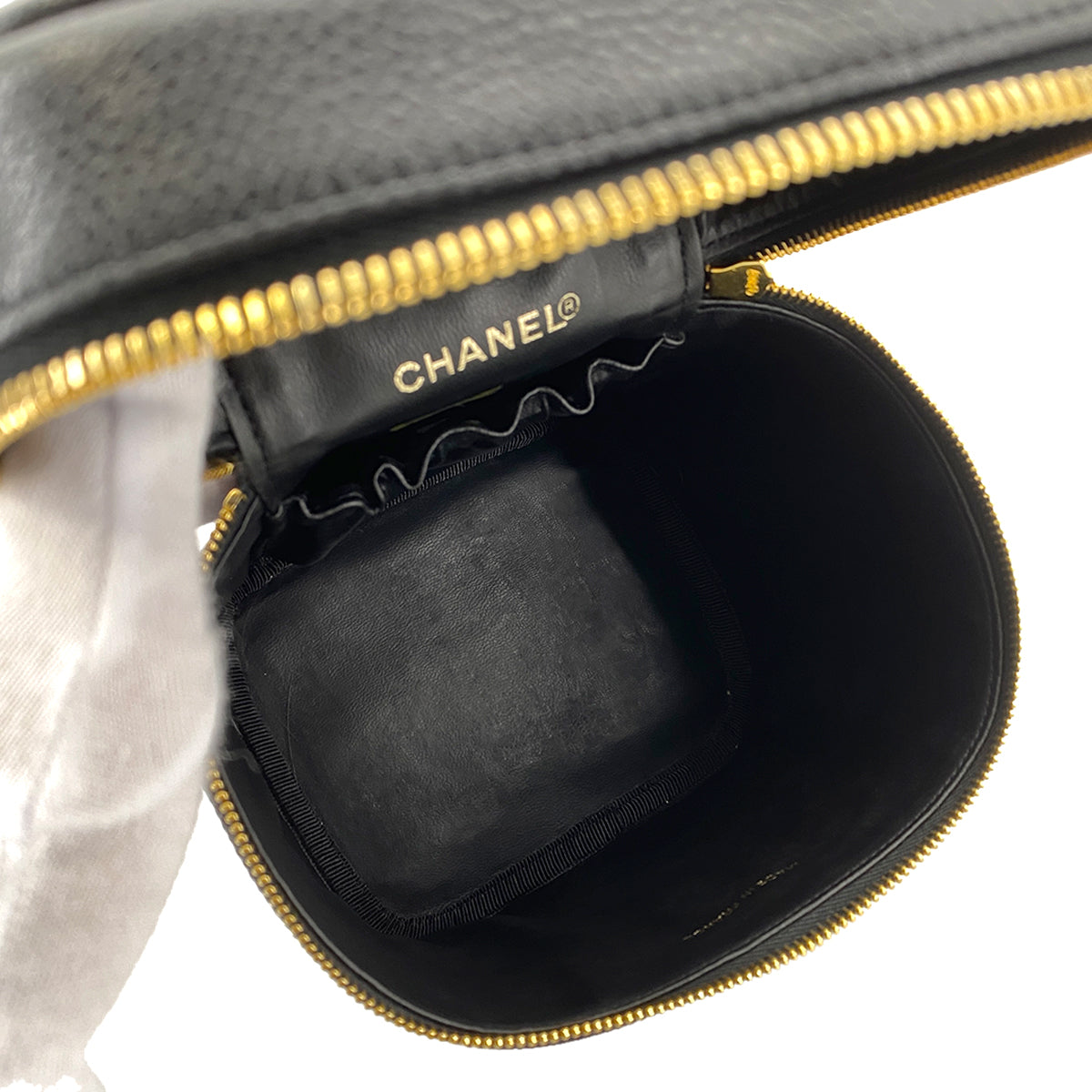 CHANEL VINTAGE VANITY HAND BAG BLACK CAVIAR SKIN 90261312