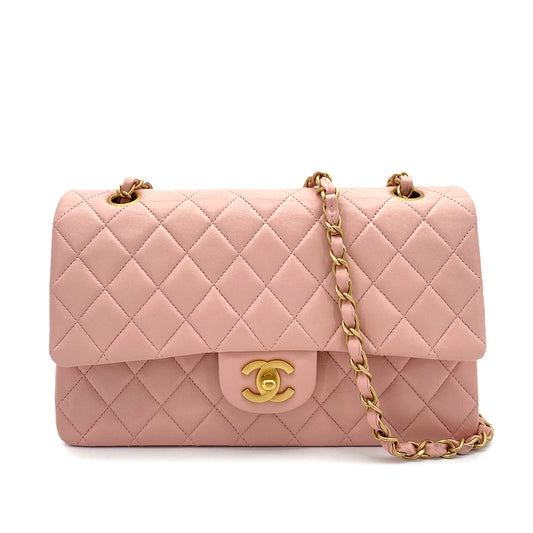 CHANEL VINTAGE CLASSIC FLAP MEDIUM CHAIN SHOULDER BAG PINK LAMB SKIN 90261313