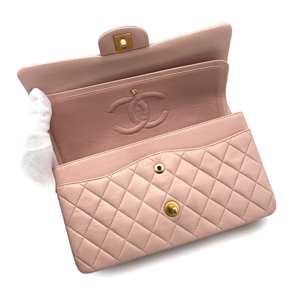 CHANEL VINTAGE CLASSIC FLAP MEDIUM CHAIN SHOULDER BAG PINK LAMB SKIN 90261313